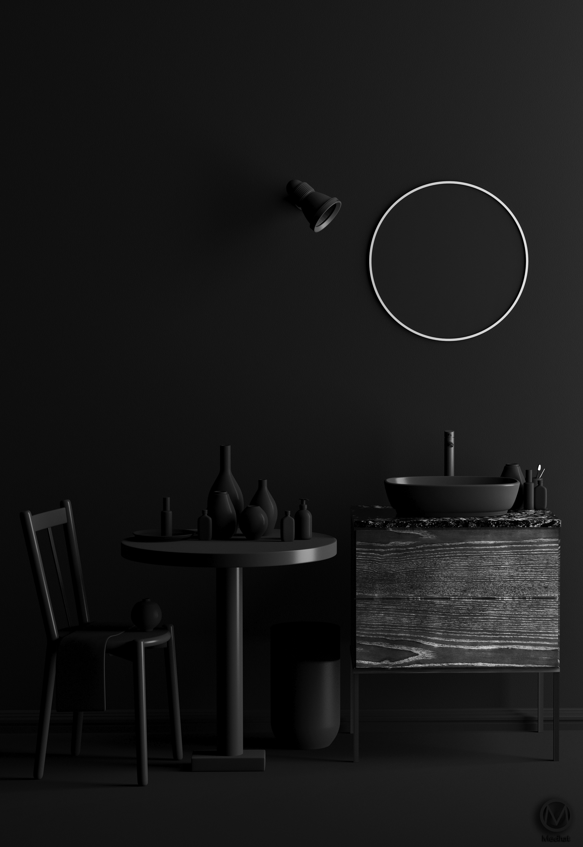 Interior of black bathroom